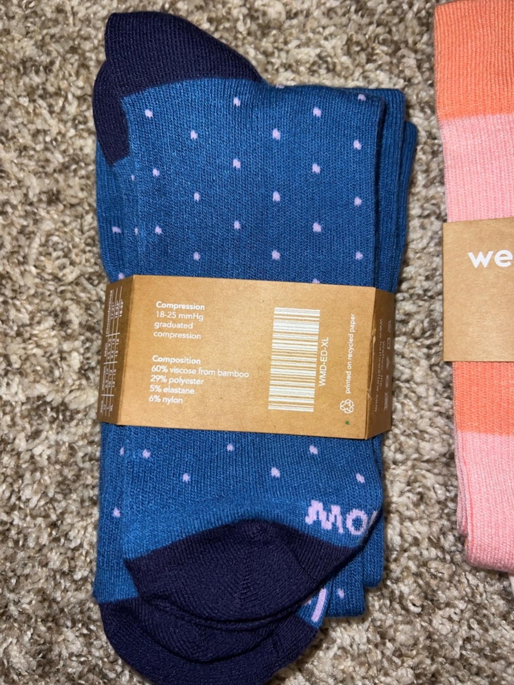 NWT! Wellow Premium Compression Socks {Blue w/Pink Dots & Pink Stripes!}Sz XL/WC - Picture 3 of 9
